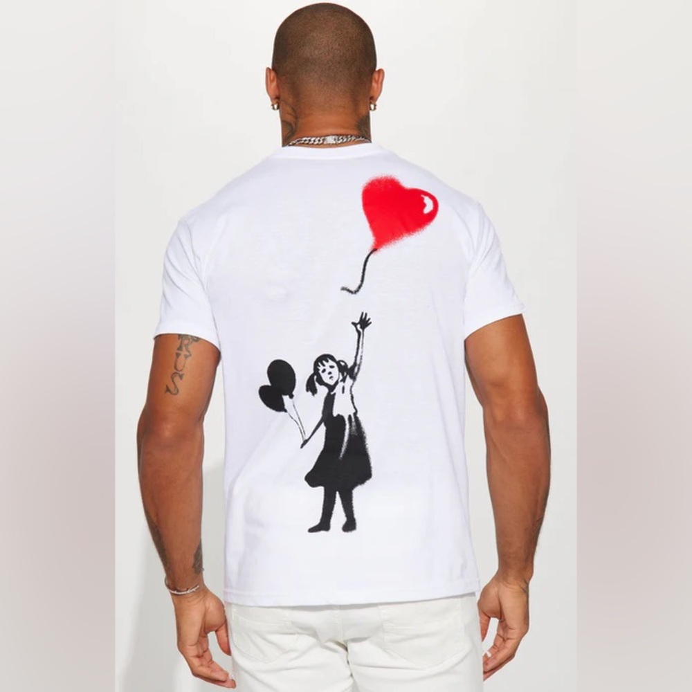 White Graphic T-Shirt with Red and Black Design